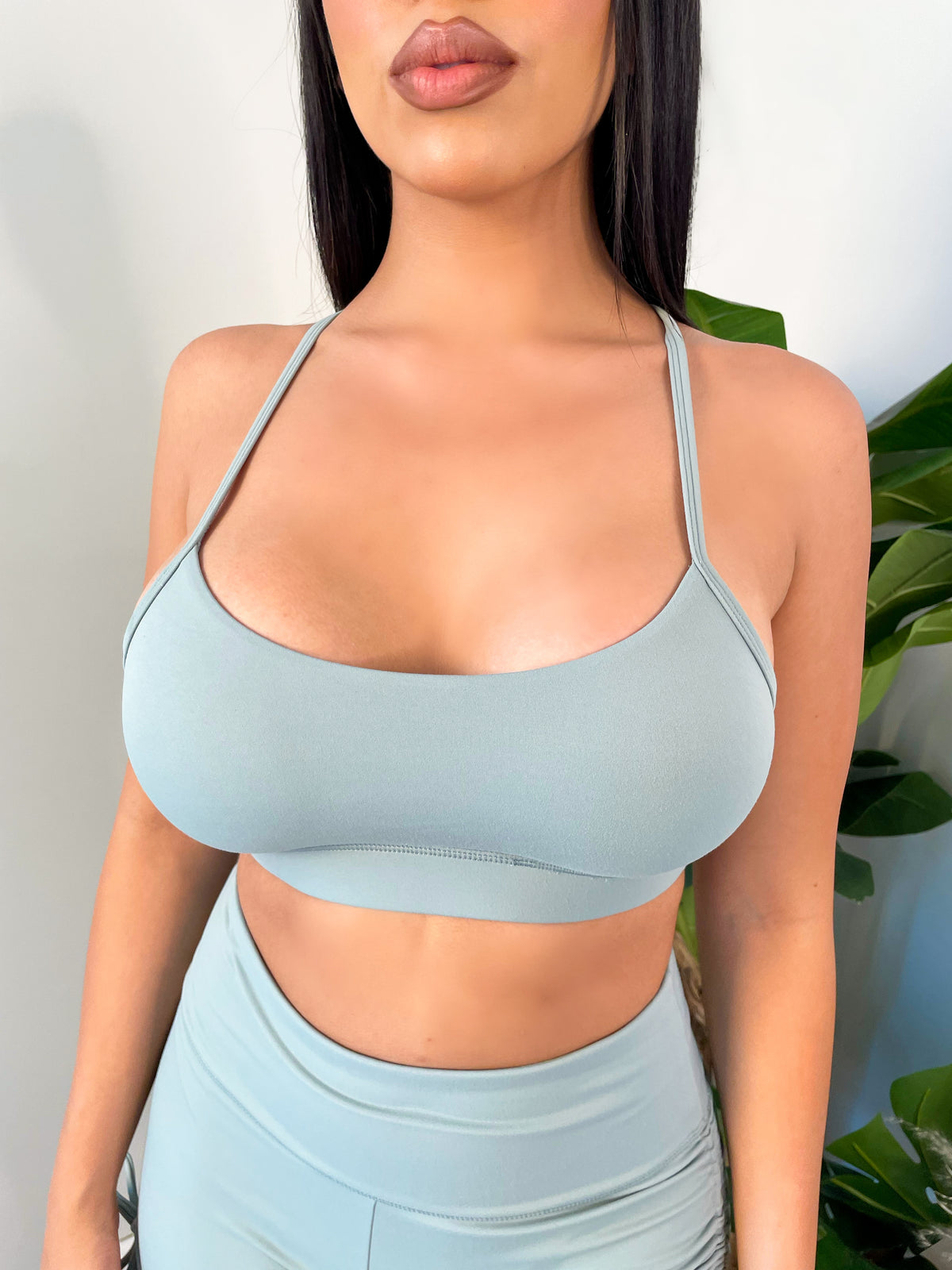 olive sport bra, spaghetti straps, racerback, scoop neck      