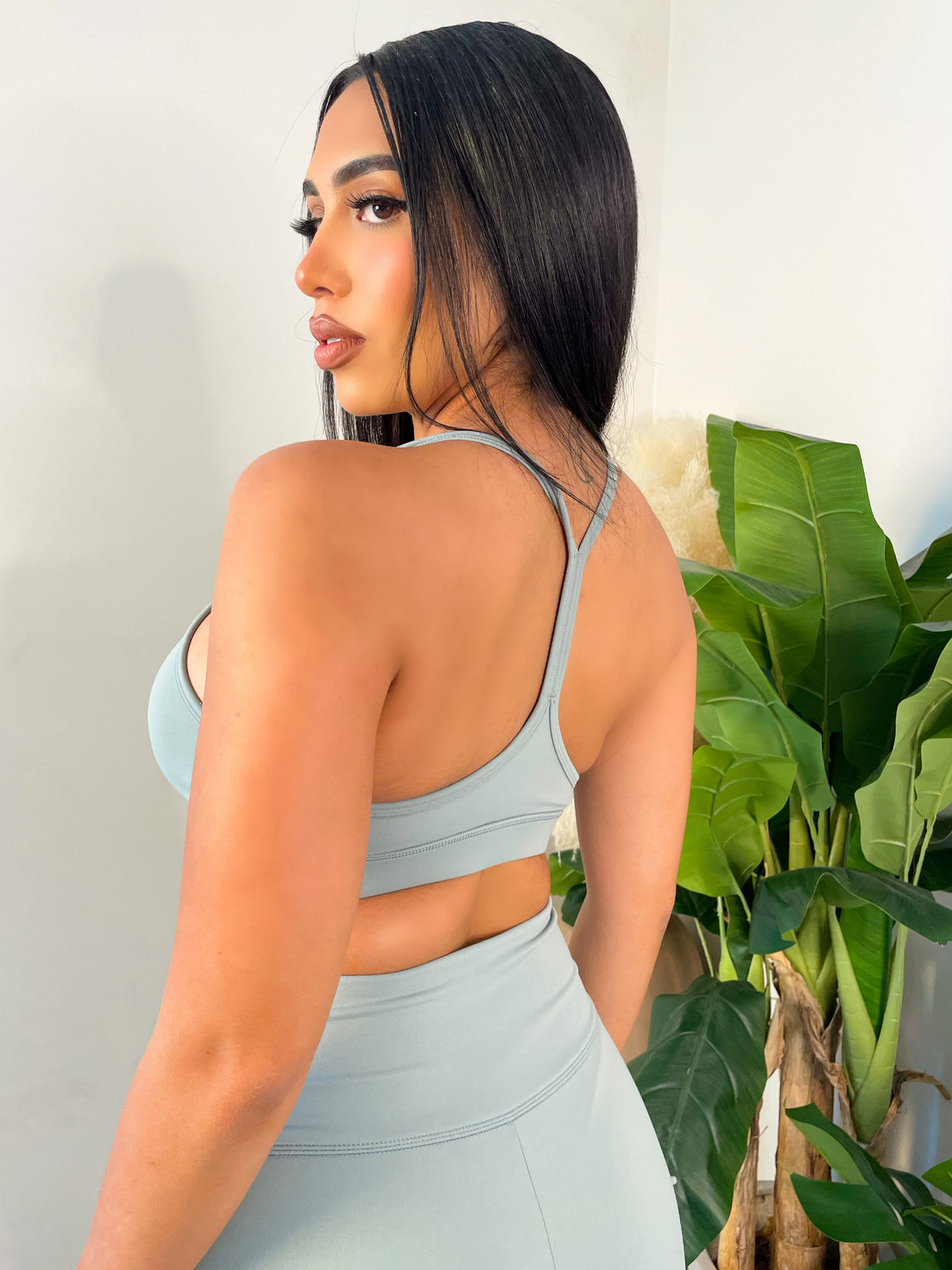 olive sport bra, spaghetti straps, racerback, scoop neck      