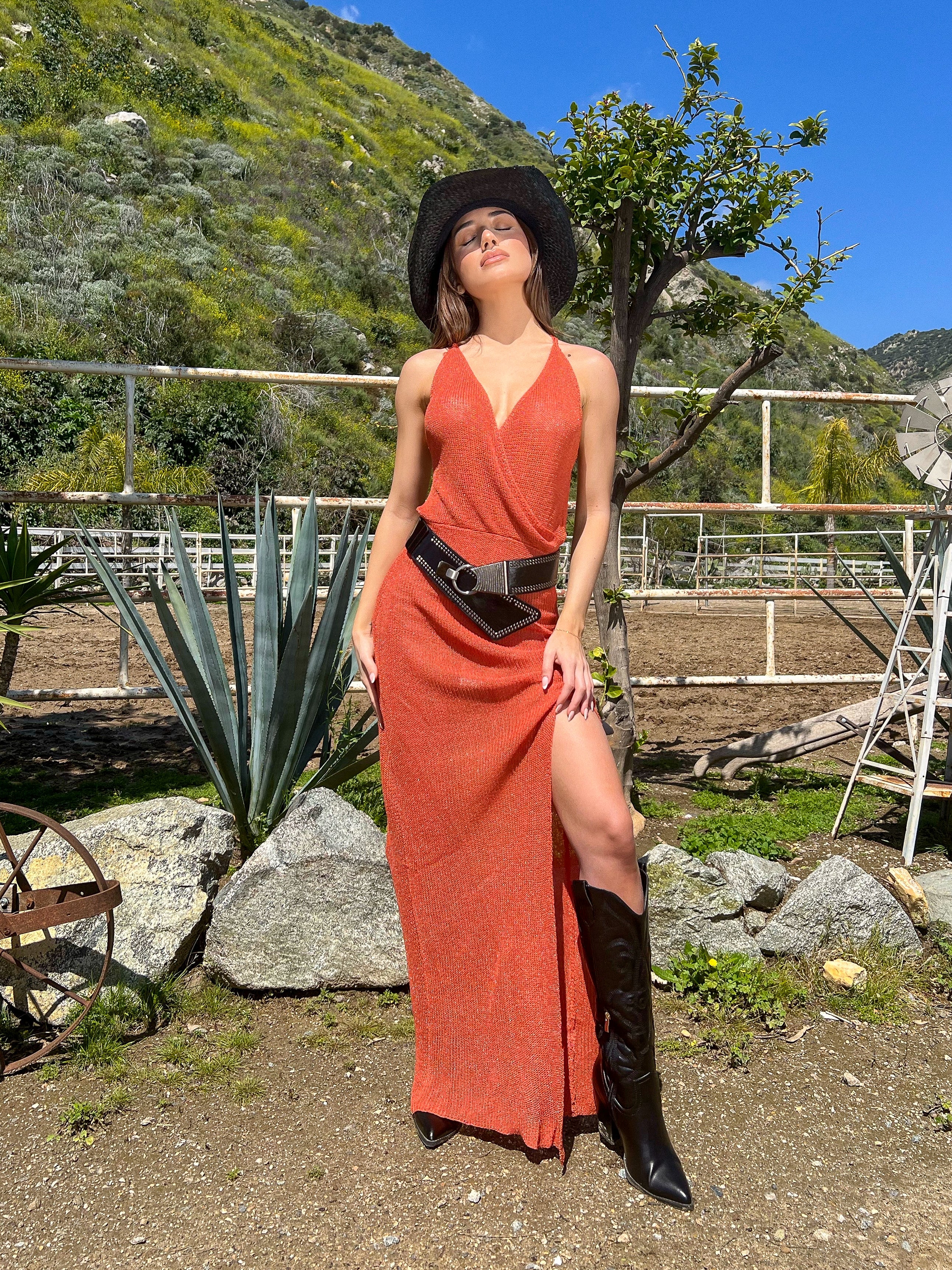 Cynthia Maxi Mesh Dress (Rust) Medium