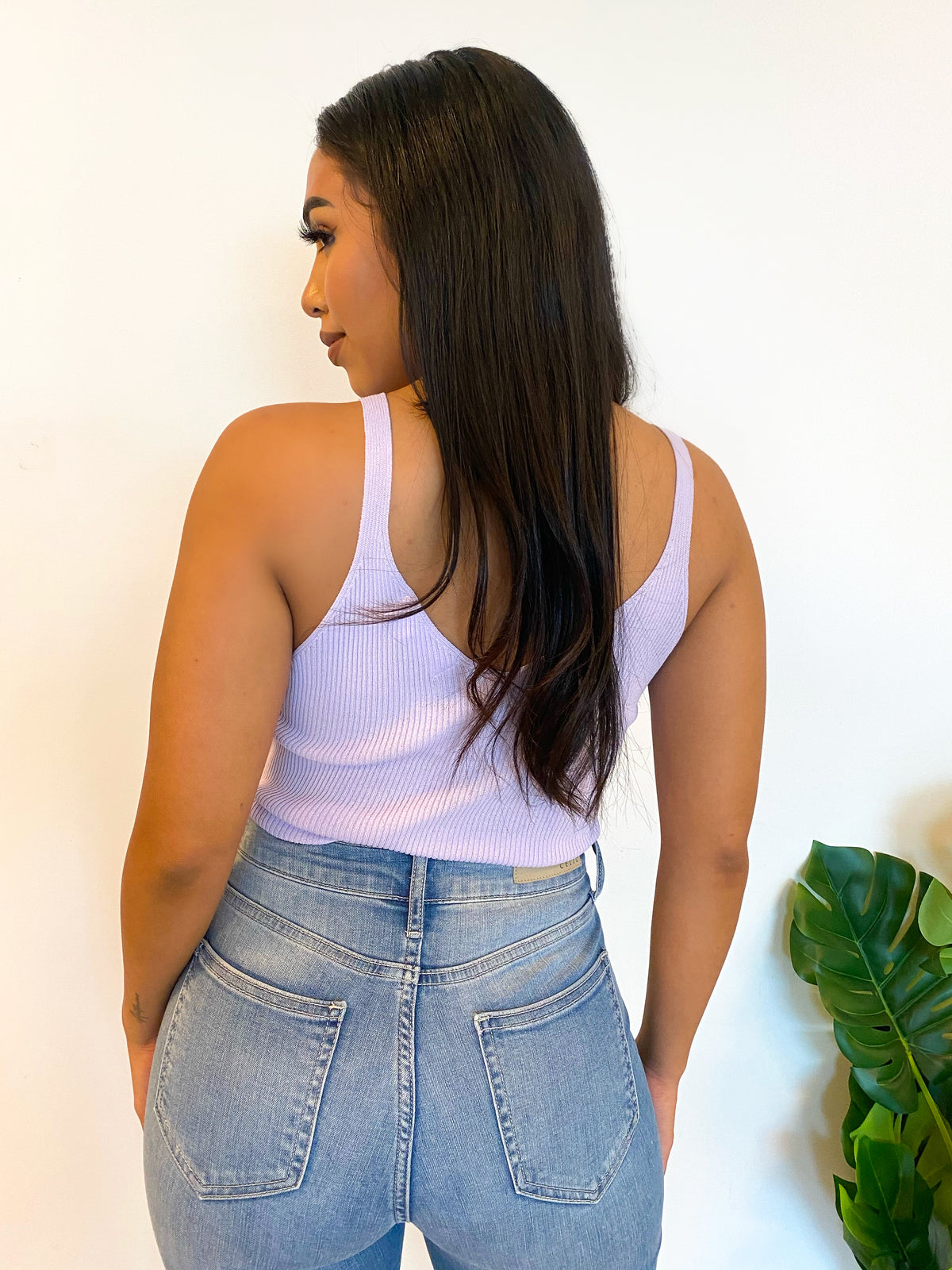 ribbed periwinkle top, v cut, tank top