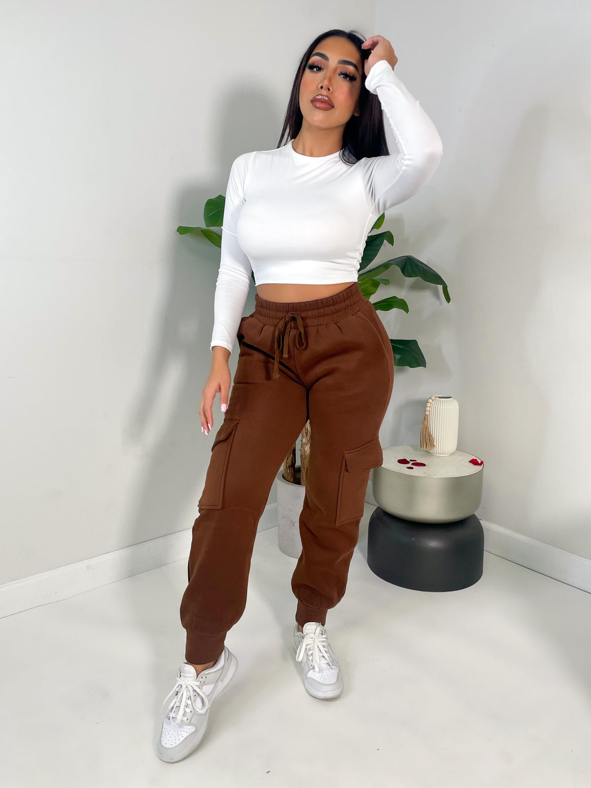 taupe cargo joggers, high waisted, cargo joggers
